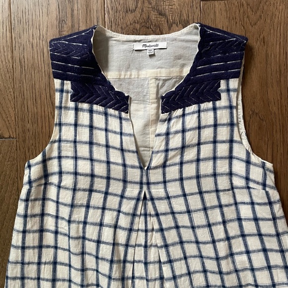 Madewell Linen Windowpane Check Dress with Embroidery - Picture 9 of 15